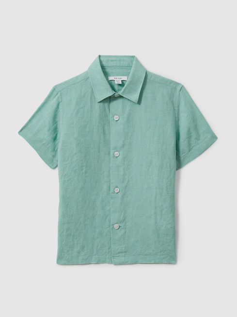 Reiss Bermuda Green Holiday Short Sleeve Linen Shirt