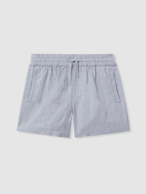 Reiss Soft Blue Acen Senior Linen Drawstring Shorts