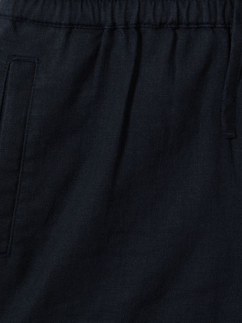 Reiss Navy Acen Senior Linen Drawstring Shorts