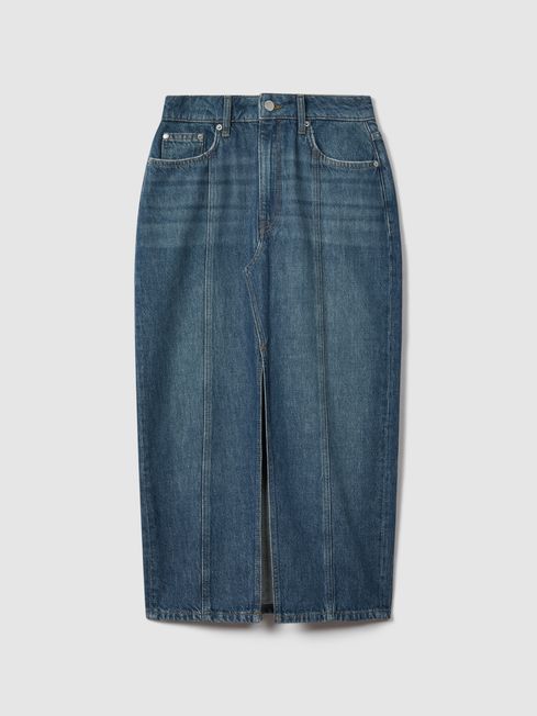 High rise denim midi skirt 2025