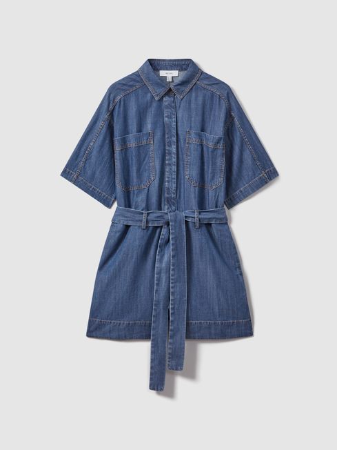 Denim belted playsuit discount