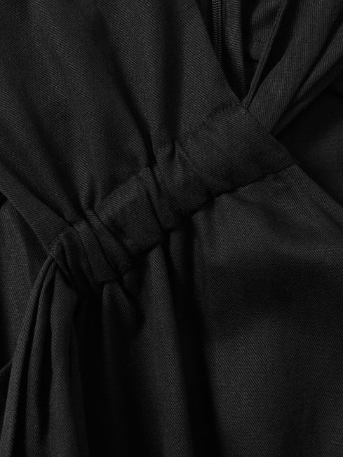 Linen Blend Drape Jumpsuit in Black