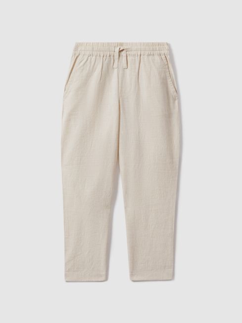 Reiss Stone Wilfred Teen Linen Drawstring Tapered Trousers