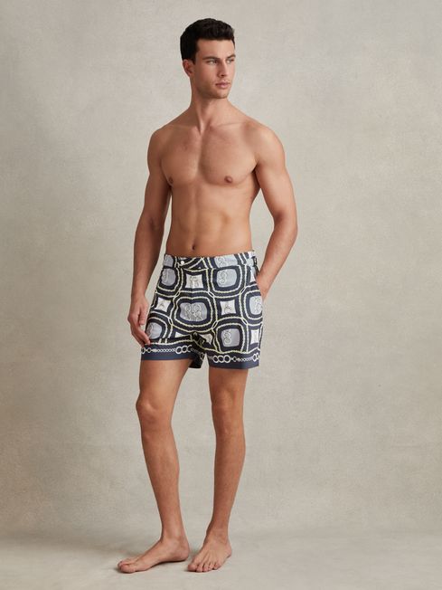 Reiss Navy Multi Palm Chain Print Swim Shorts