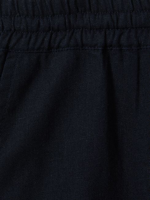 Senior Linen Drawstring Tapered Trousers in Navy