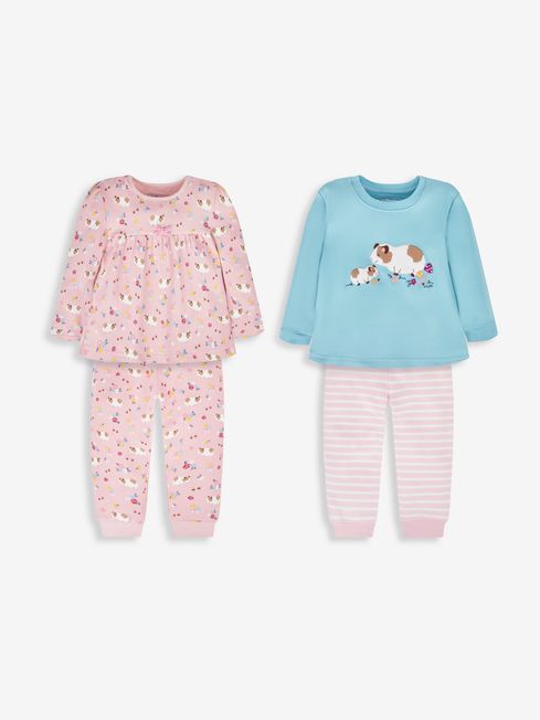 JoJo Maman Bébé Pink Girls' 2-Pack Guinea Pig Jersey Pyjamas