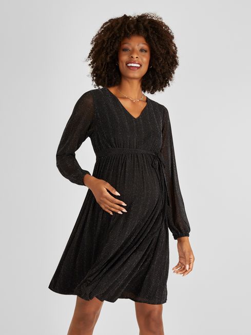 JoJo Maman Bébé Black Sparkle Mini Maternity Dress