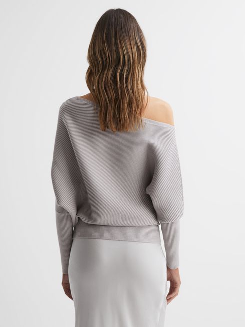 Reiss Grey Lorna Asymmetric Drape Knitted Top