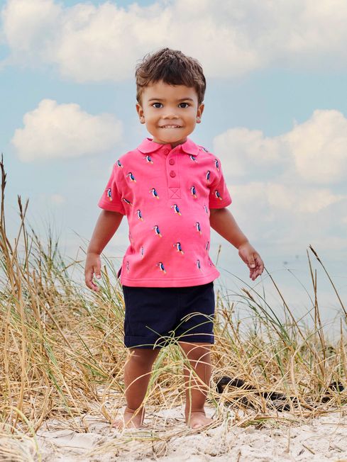 JoJo Maman Bébé Pink Toucan Embroidered Polo Shirt