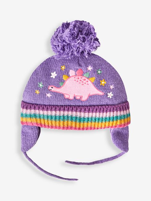 JoJo Maman Bébé Lilac Girls' Pretty Dinosaur Embroidered Hat
