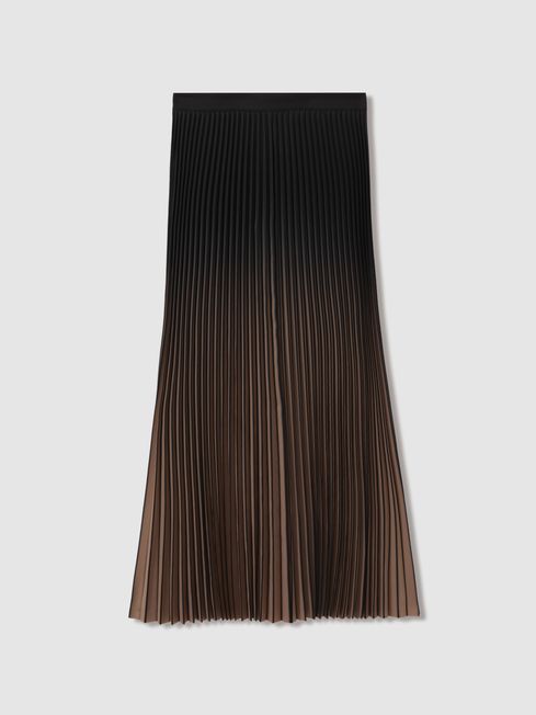 Ombre Pleated Midi Skirt in Black Taupe REISS Canada