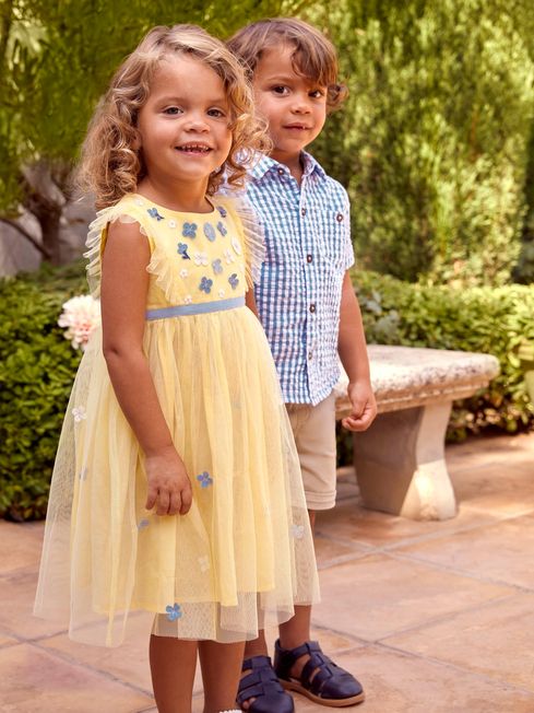 JoJo Maman B b Yellow Floral Tulle Pretty Party Dress