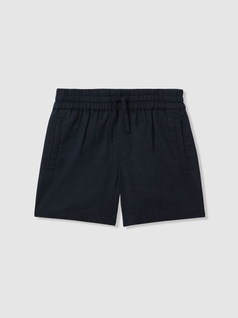 Reiss Navy Acen Linen Drawstring Shorts