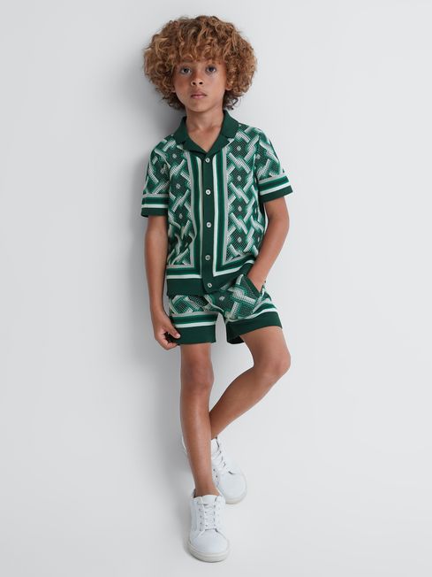 Reiss Green Multi Jack Teen Knitted Elasticated Waistband Shorts