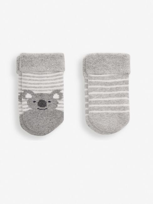 JoJo Maman Bébé Grey Koala 2-Pack Baby Socks
