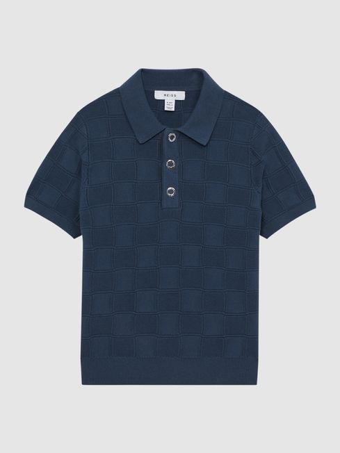 Reiss Blaze - Blue Senior Cotton Press-Stud Polo T-Shirt, UK 10-11 Yrs
