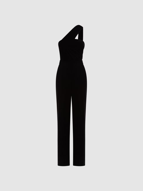 Reiss black velvet shop jumpsuit