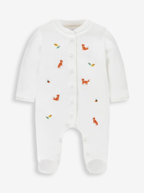 JoJo Maman Bébé Woodland Embroidered Cotton Baby Sleepsuit