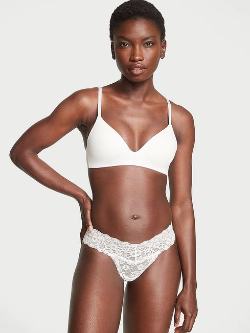 Victoria's Secret Coconut White Thong Posey Lace Knickers