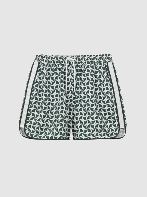 Reiss Green/White Runner Reiss | Ché Printed Drawstring Swim Shorts