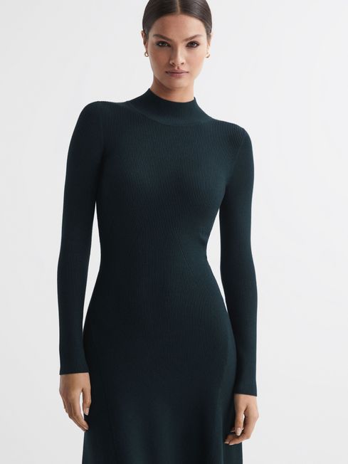 Reiss Teal Chrissy Petite Knitted Bodycon Midi Dress