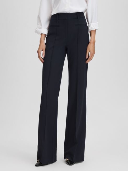 Reiss Navy Claude High Rise Flared Trousers