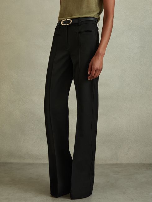 Reiss Black Claude Petite High Rise Flared Trousers