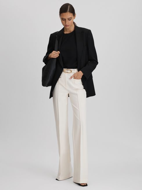 Madame Solid Black Flared Front Slit Trousers | Buy SIZE L Trouser Online  for | Glamly