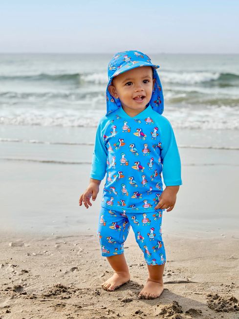 JoJo Maman Bébé Blue Toucan UPF 50 2-Piece Sun Protection Suit