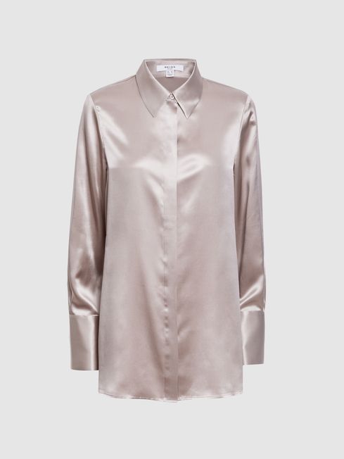 Reiss Lola Oversized Silk Button Through Shirt | REISS USA