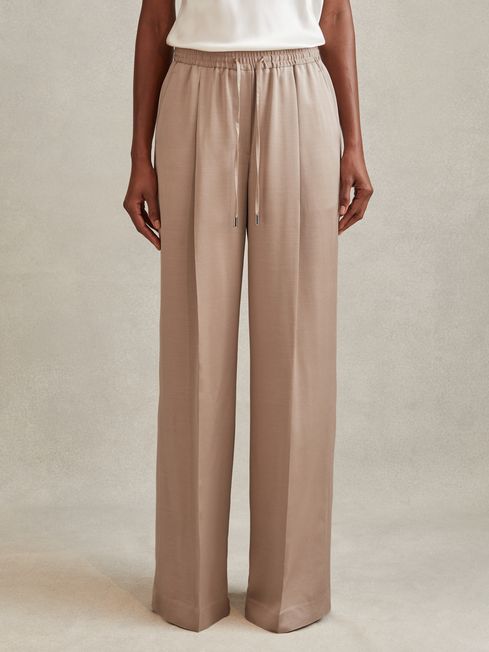 Reiss Cole Satin Drawstring Wide Leg Trousers Reiss Usa