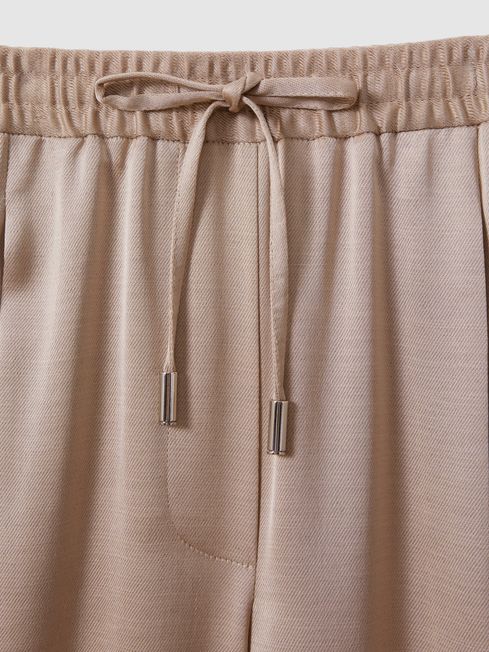Reiss Gold Cole Satin Drawstring Wide Leg Trousers