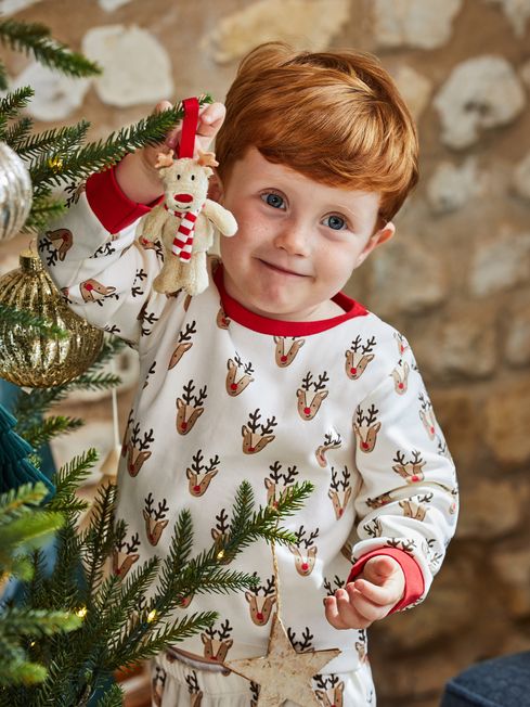 JoJo Maman B b Cream Kids Reindeer Heads Jersey Pyjamas