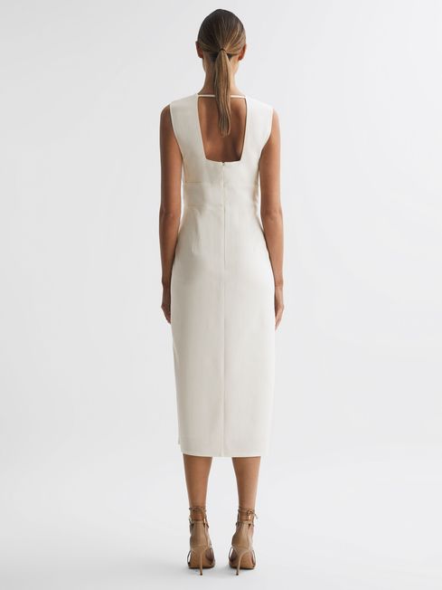 Reiss Ivory Jayla Fitted Wrap Design Midi Dress