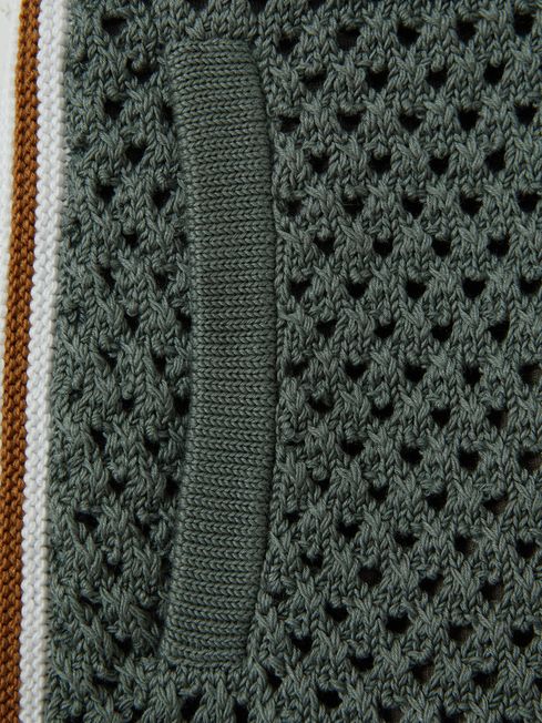 Reiss Dark Sage Green Creek Senior Crochet Contrast Trim Elasticated Shorts