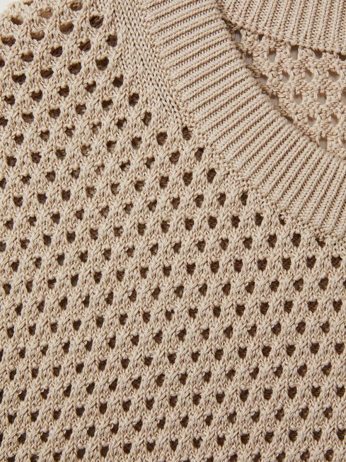 Reiss Soft Taupe Dandy Cotton Blend Crochet Vest