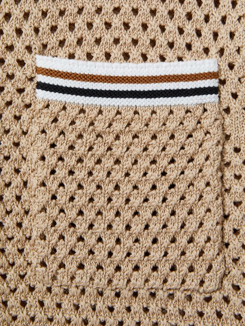 Reiss Soft Taupe Coulson Senior Crochet Contrast Trim Shirt