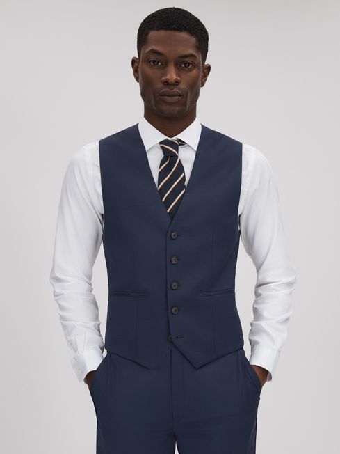 Destiny Navy Wool Single Breasted Slim Fit Waistcoat REISS USA