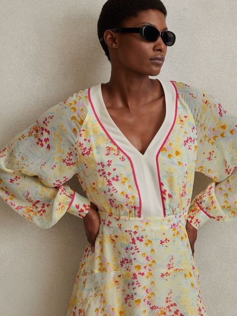 Reiss Molly Floral Print Puff Sleeve Mini Dress REISS Rest of Europe