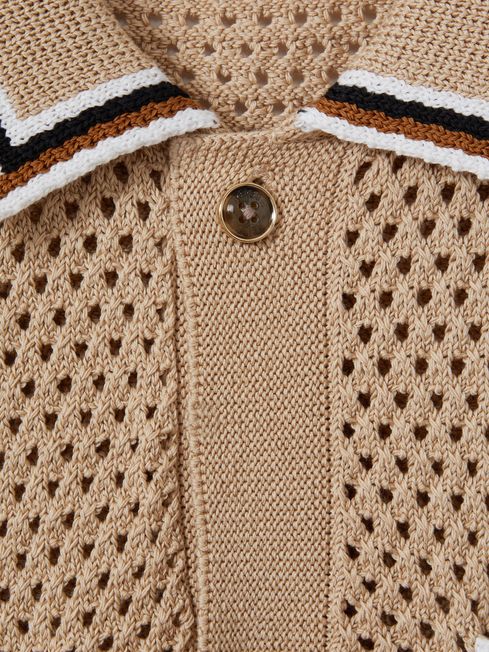 Reiss Soft Taupe Coulson Cotton Blend Crochet Shirt