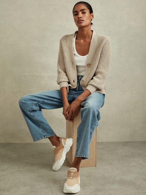 Chunky Leather Trainers in Neutral