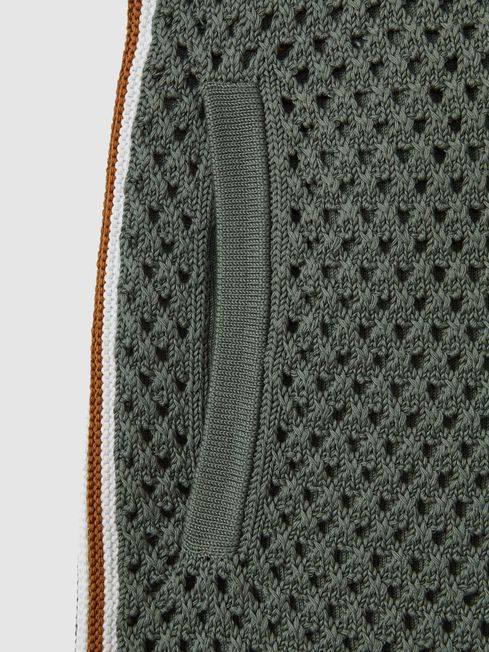 Reiss Dark Sage Green Creek Cotton Blend Crochet Drawstring Shorts