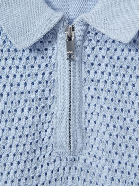 Reiss Soft Blue Burnham Teen Textured Half-Zip Polo T-Shirt