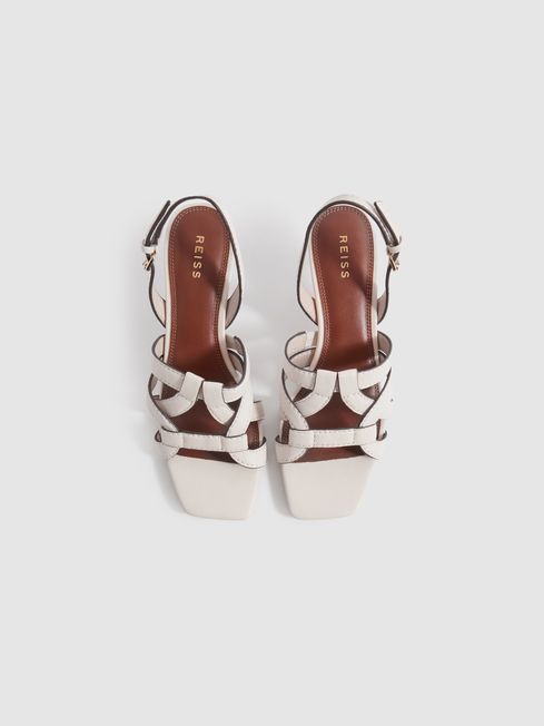 Reiss White Nina Leather Strappy Kitten Heels