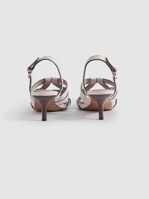 Reiss White Nina Leather Strappy Kitten Heels