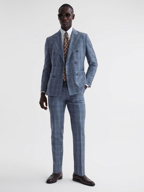 Reiss Aintree Slim Fit Wool Linen Check Double Breasted Blazer | REISS USA