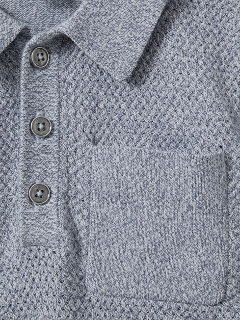 Reiss Blue Melange Demetri Senior Textured Cotton Polo Shirt