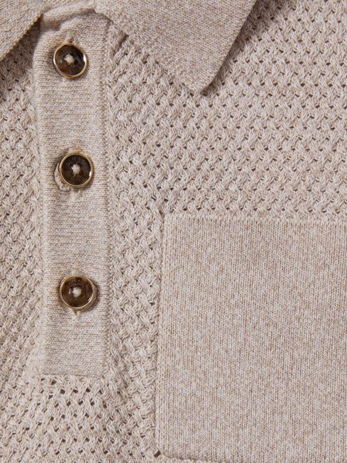 Reiss Oatmeal Melange Demetri Senior Textured Cotton Polo Shirt