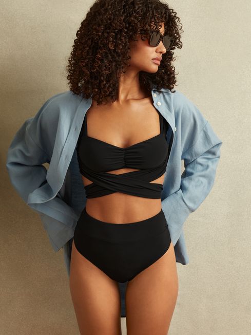 Reiss Black Cristina High Rise Bikini Bottoms