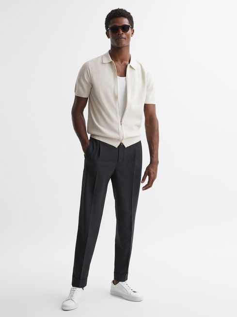 Reiss Walton Slim Fit Textured Zip Through T-Shirt | REISS USA